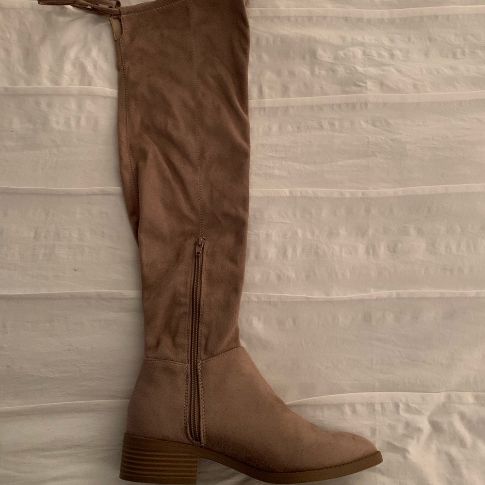 Taupe over the knee booties